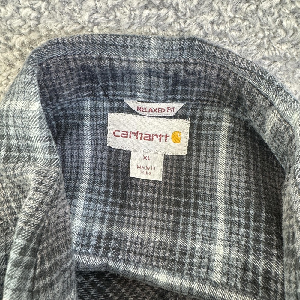 Carhartt Shirt Mens XL Gray Plaid Flannel Button Down‎ Relaxed Fit Work Outdoor - Picture 6 of 7